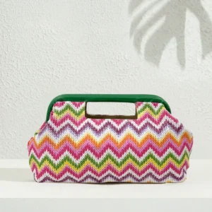 [Clutch Bag] Colorful Geometric Zigzag Pattern Vintage Bag for Women, Large Capacity Woven Beach Bag for Summer, Handmade Bohemian Handbag