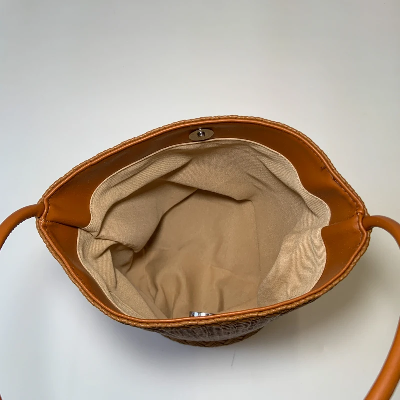 2025 New Summer Beach Bag For Women Retro Rattan Handamde Woven Handbag Underarm Bag Bohemian Straw Bucket Shopping Tote Bag - Image 2