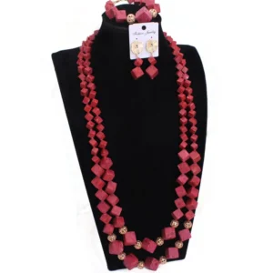 Dudo Jewelry Big Coral Beads African Jewelry Set 3 Layers Bracelet Earrings And Necklace Set Costume Jewelry