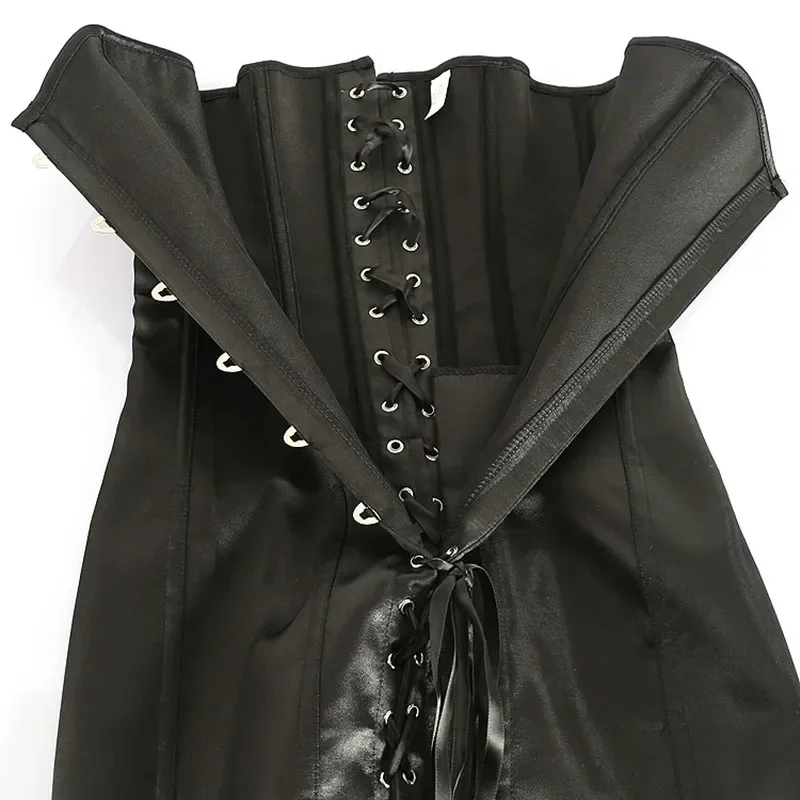 Women Overbust Corset Satin Lace Up Long Torso Bustier Top Sexy Waist Slimming Body Shaper Gothic Corsetto Plus Size Korsett - Image 5