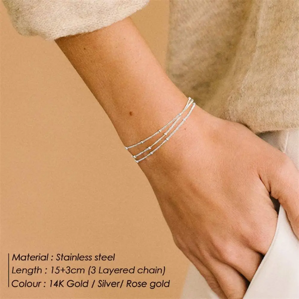 Layered Stainless Steel Bracelet for Women Gold Color Minimalism Multilayer Classic Bead Chain Bracelet Jewelry Wholesale - Image 9
