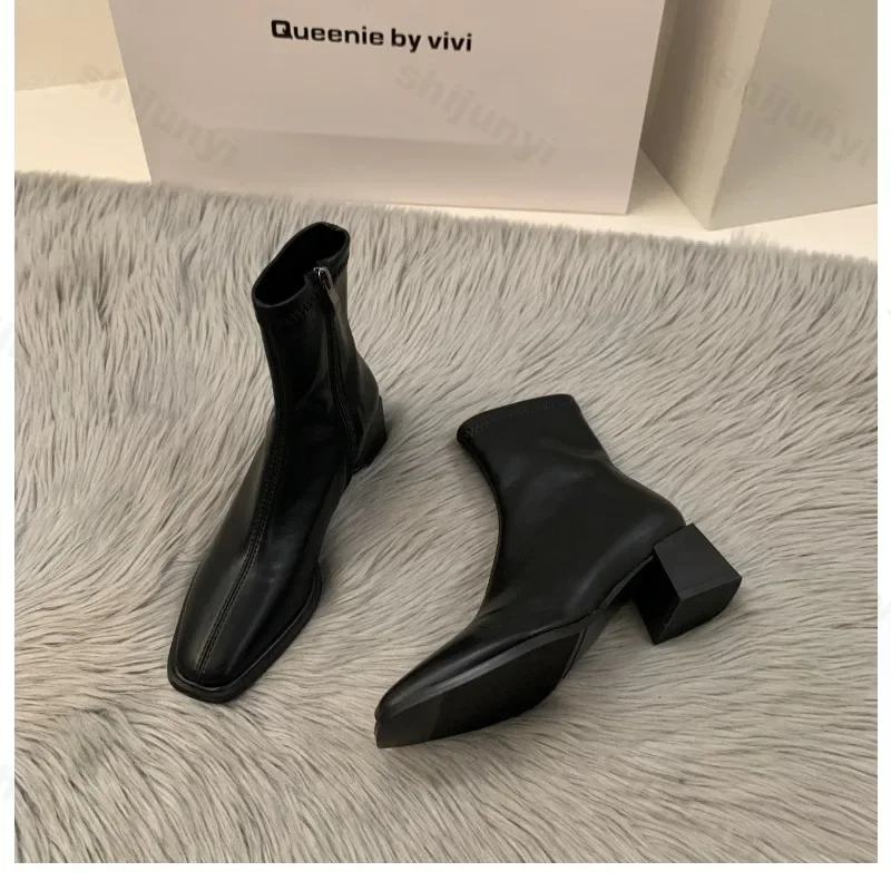 Short boots for women 2025 new spring and autumn single boots round toe raised waterproof platform bare boots for women - Image 5