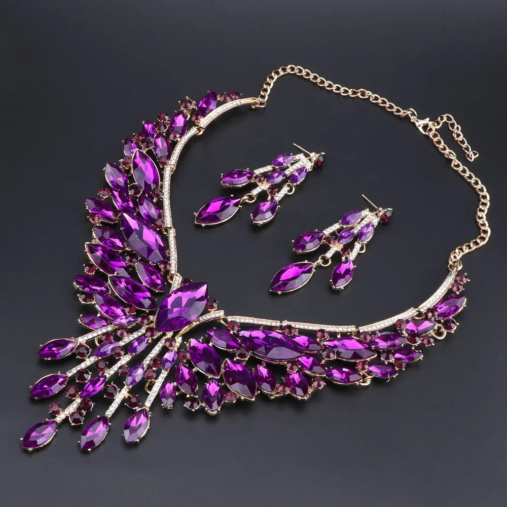Crystal Bridal Jewelry Sets Wedding Party Costume Accessory Indian Necklace Earrings Set for Bride GorgeousJewellery Sets Women - Image 5