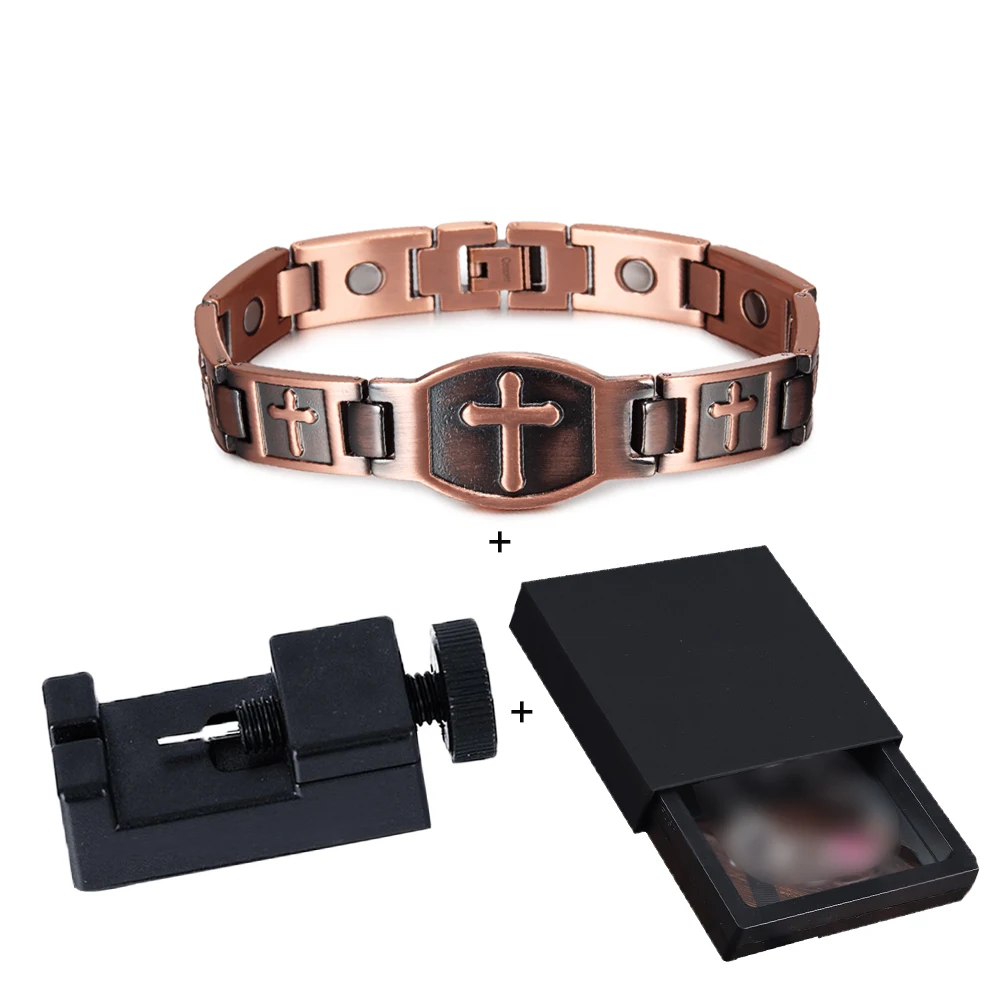 Cross Magnetic Bracelet Copper Energy 12mm Wristband Magnetic Bracelet Men Chain Link Vintage Masonic Ethnic Tribal Jewelry Men - Image 7