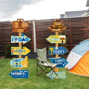10PCS Father's Day Decor Lawn Stake Signs Paper Directional Signs Party Family Gathering Supplies for Celebrating Father's Day