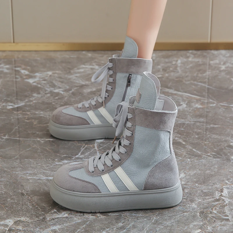 Sports and Leisure Shoes for Women 2025 New Fashionable High Top Shoes Flat Bottomed Lightweight and Comfortable Work Boots - Image 6