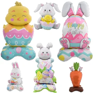 1pc Easter Pedestal Rabbit Egg Chick Balloons Stand Easter Bunny Balloon Outdoor Easter Decorations Easter Party Decoration
