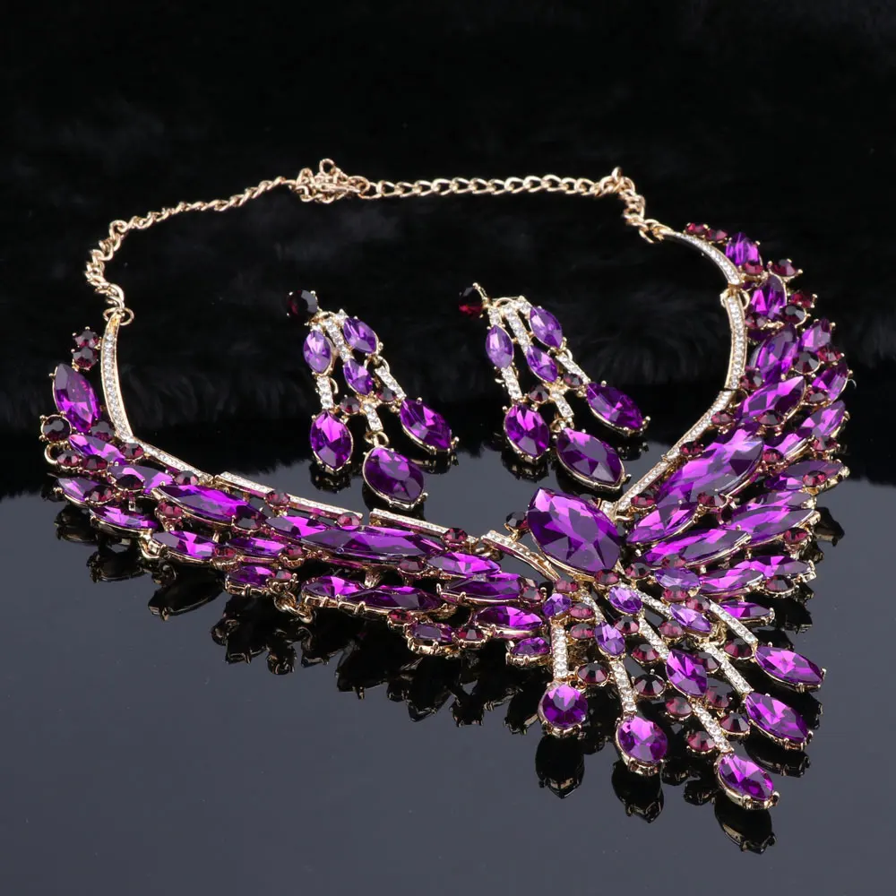 Crystal Bridal Jewelry Sets Wedding Party Costume Accessory Indian Necklace Earrings Set for Bride GorgeousJewellery Sets Women - Image 2