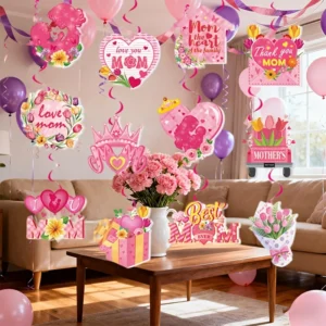 12 Mother's Day Photo Booth Props Hanging Swirl Decorations Love Thank You Mom Party Ornaments Home Garden Decor Festival Gifts