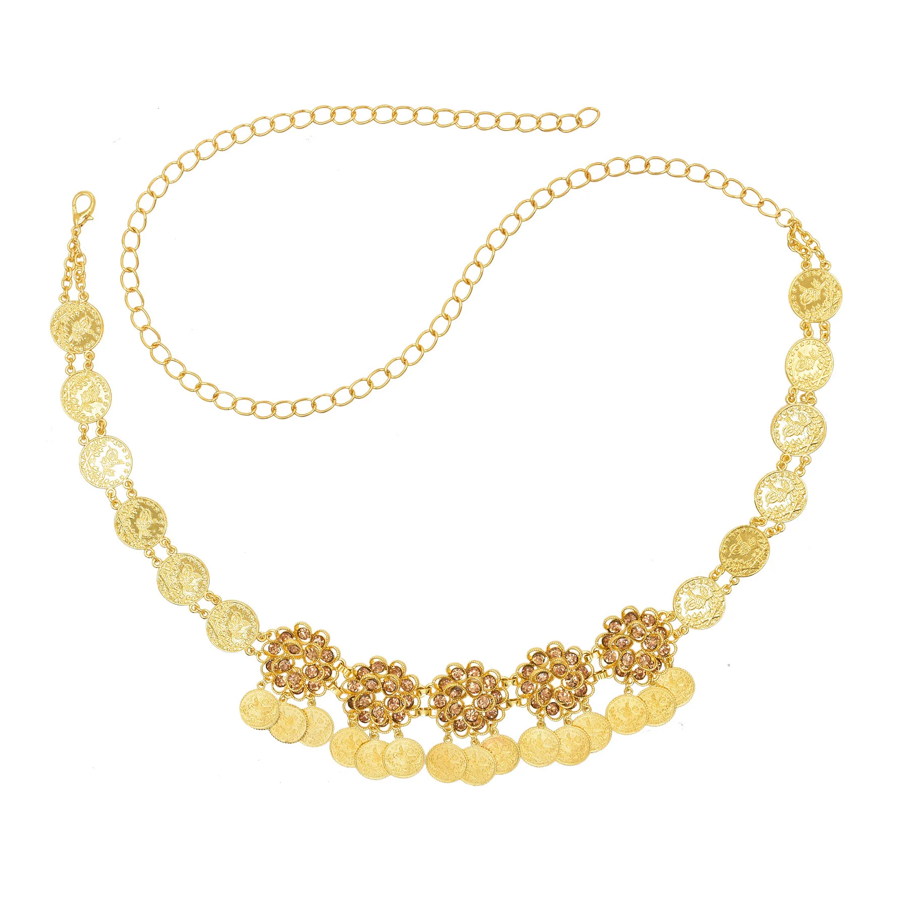 Trendy Rhinestone Flower Waist Chain For Women Gold Plated Coins Tassel Body Belt Ethnic Tribal Jewelry Afghan Kurdish Accessory - Image 7