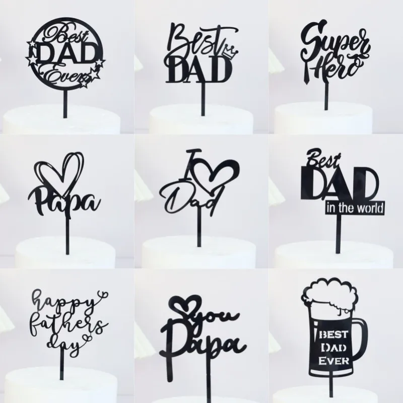 2023 New Father's Day Birthday Cake Topper Black Beer Super Dad Acrylic Cake Toppers Gift Father's Day Party Dessert Decoration - Image 2
