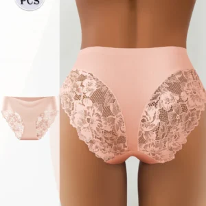 Women’s Mid-Rise Triangle Panty – Solid Color, Elegant Lace Trim, Breathable Soft Fabric, Comfortable Fit Ideal for Everyday Use