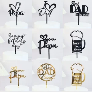 2023 New Father's Day Birthday Cake Topper Black Beer Super Dad Acrylic Cake Toppers Gift Father's Day Party Dessert Decoration