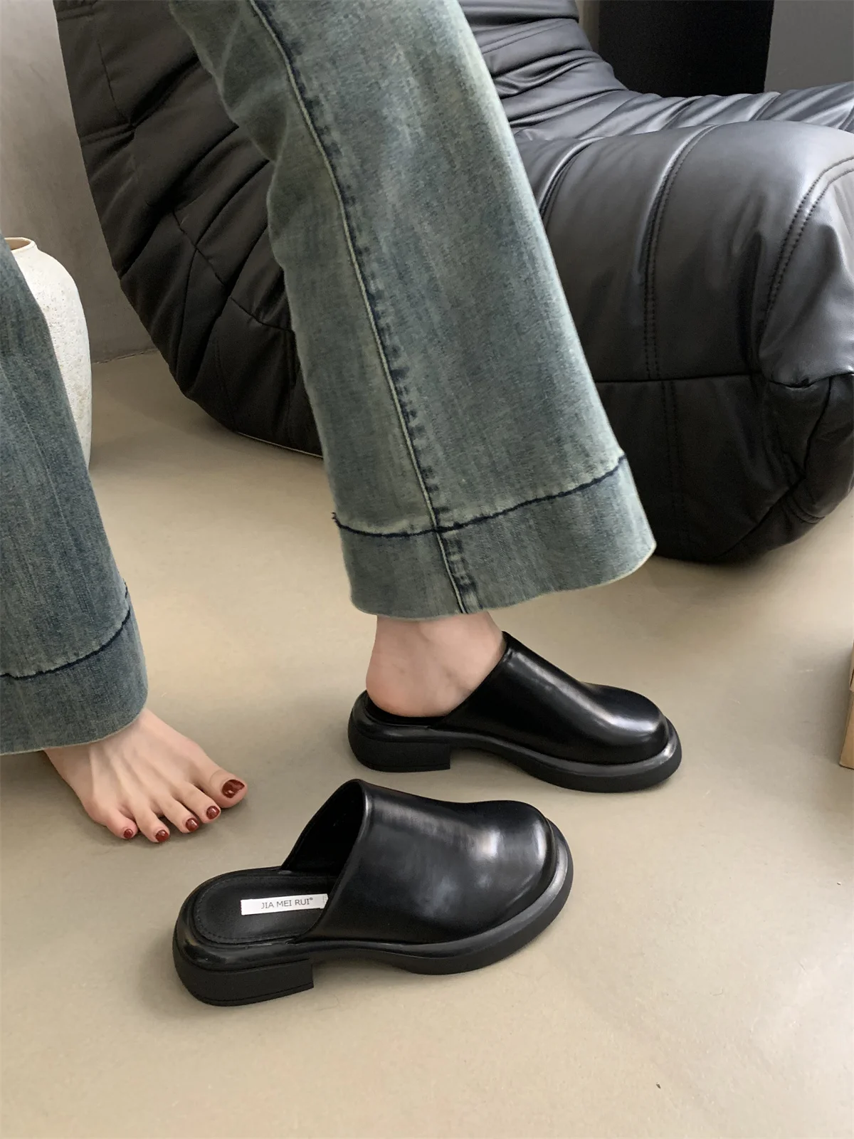 Mules For Women 2026 Cover Toe Ladies' Slippers Loafers Luxury Slides Mid Heel Spring Summer New Driving Closed Toe Half Slipper