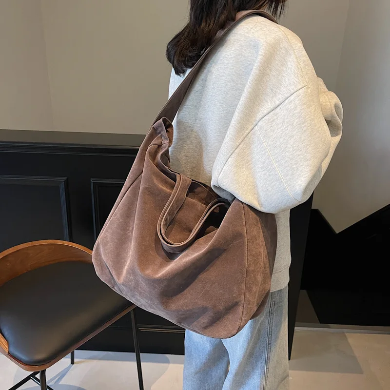 Women's Tote Bags 2025 New Fashion Suede Vintage Large Shoulder Crossbody Bag for Woman Korean Female Student Bookbag Handbags - Image 7