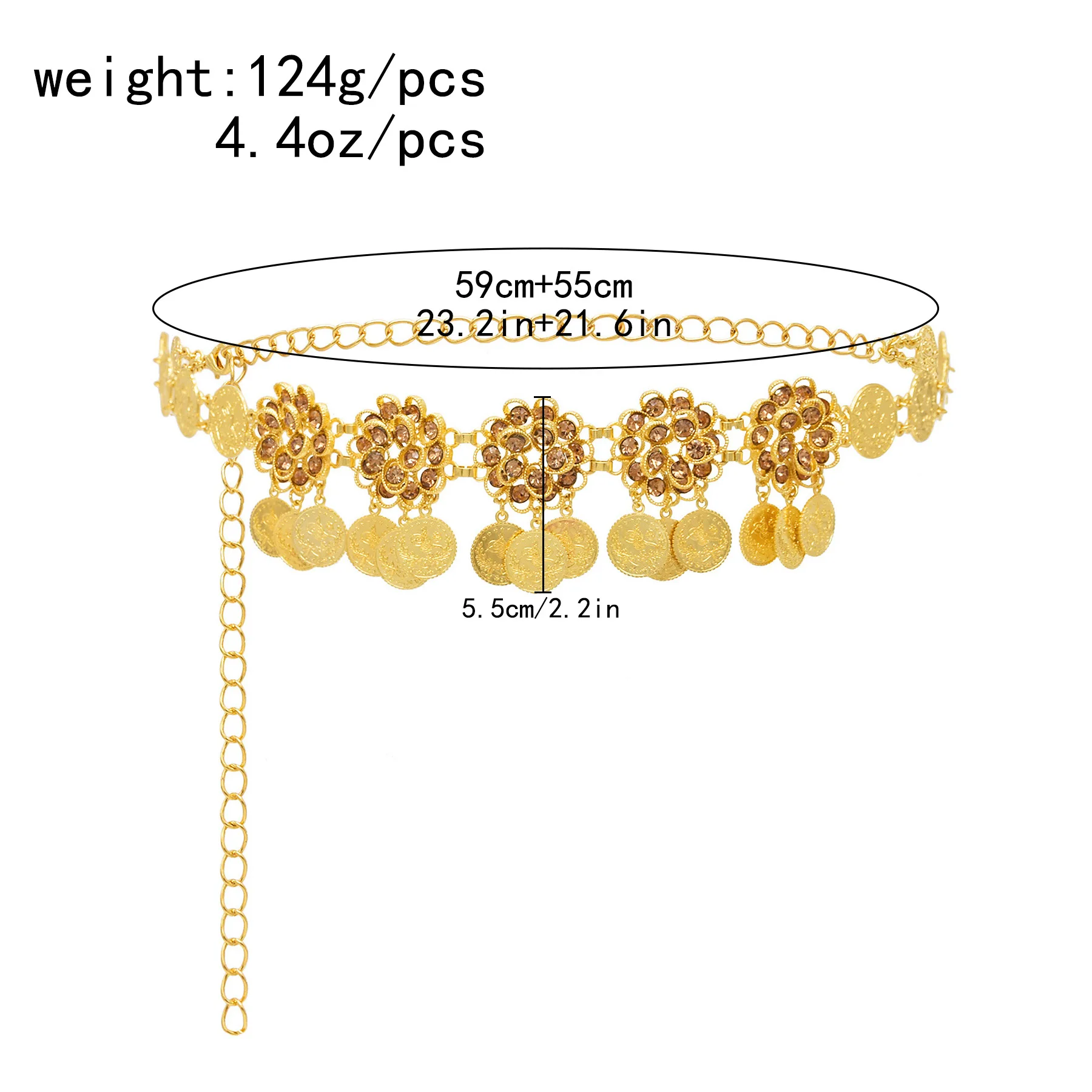Trendy Rhinestone Flower Waist Chain For Women Gold Plated Coins Tassel Body Belt Ethnic Tribal Jewelry Afghan Kurdish Accessory - Image 6