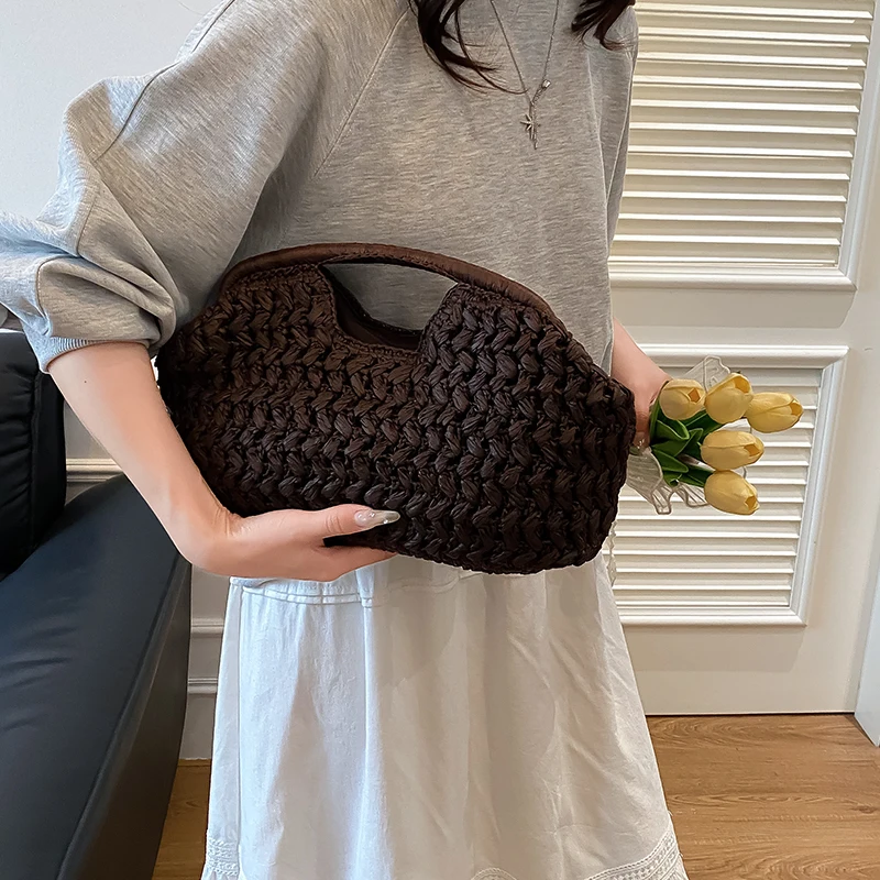 New summer beach bag for women clutch bag luxury designer straw bags tote handbag fashion woven rattan bags female travel purse - Image 2