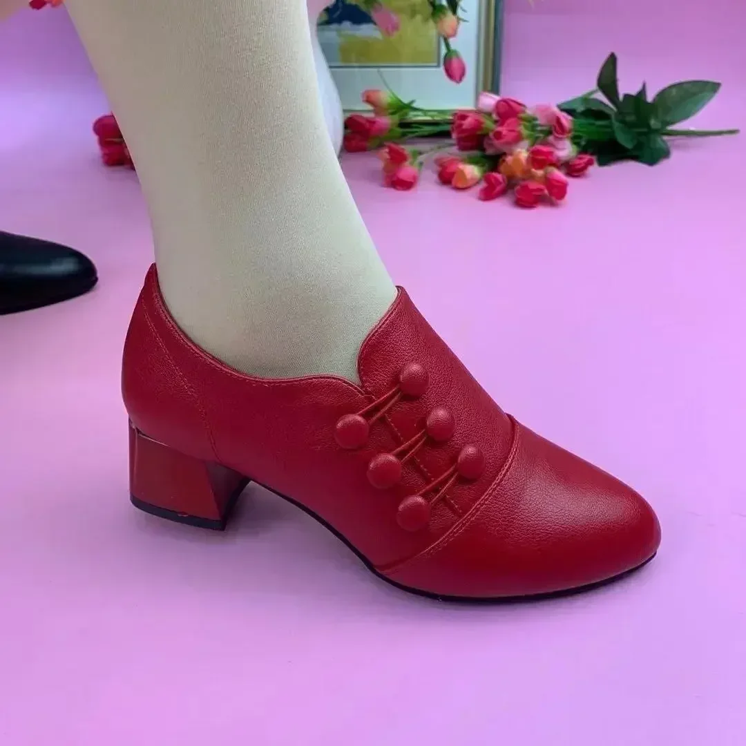 Women's Boots 2025 New Casual Leather Shoes for Women Comfort Office Low Boots Pointed Toe Ladies High Heels Red Wedding Shoes - Image 7