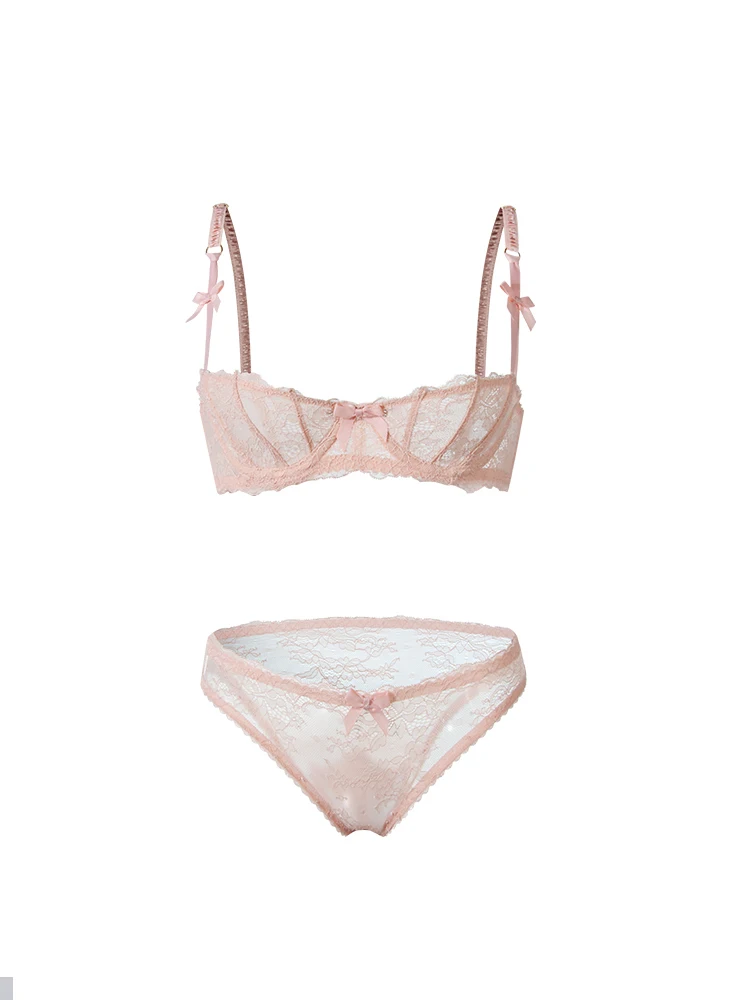 Half Cup Bras For Women Sexy Lingerie Plus Size Transparent Balconette Embroidery See Through Lace Bra Top Pink White Blac - Image 5