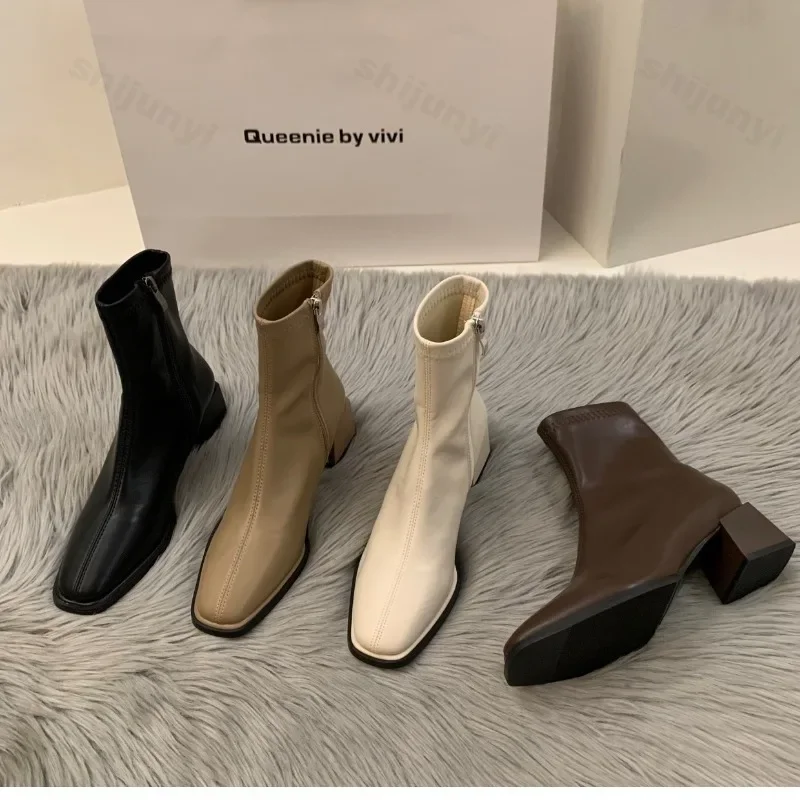 Short boots for women 2025 new spring and autumn single boots round toe raised waterproof platform bare boots for women - Image 3