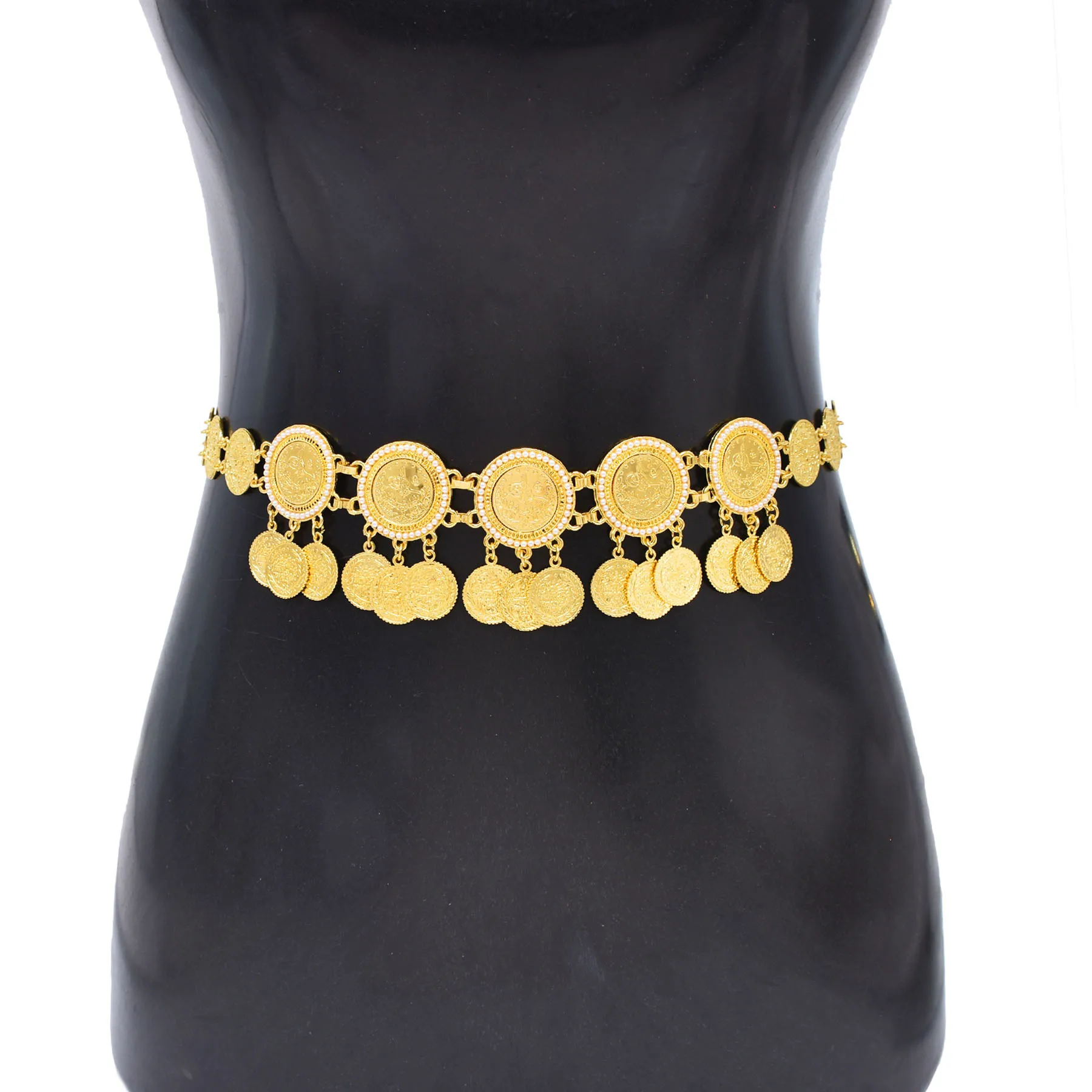 Trendy Rhinestone Flower Waist Chain For Women Gold Plated Coins Tassel Body Belt Ethnic Tribal Jewelry Afghan Kurdish Accessory - Image 2