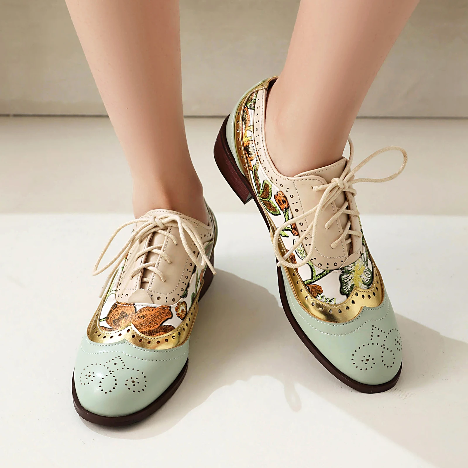 EAGSITY Print oxford shoes women pointed toe brogue shoes chunky Heel outdoor leisure walking sneaker footwear - Image 4