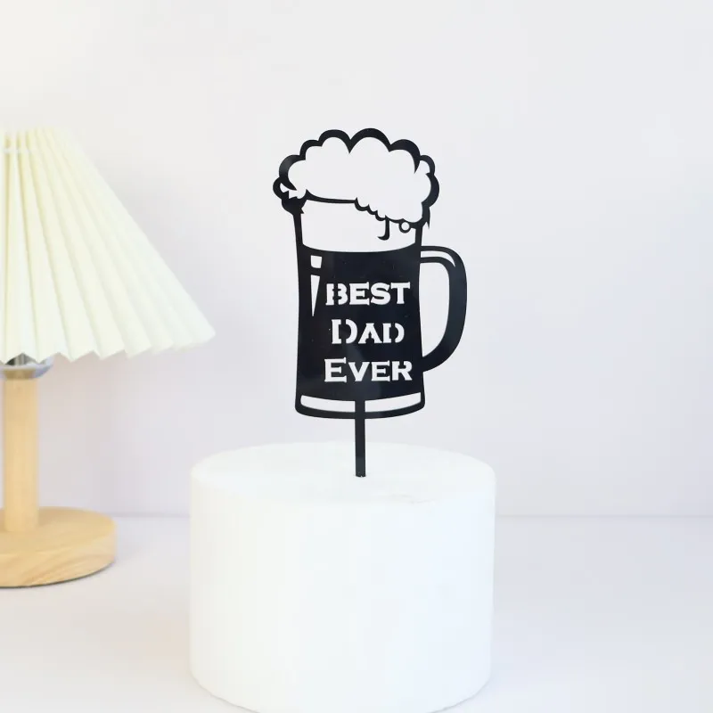 2023 New Father's Day Birthday Cake Topper Black Beer Super Dad Acrylic Cake Toppers Gift Father's Day Party Dessert Decoration - Image 6