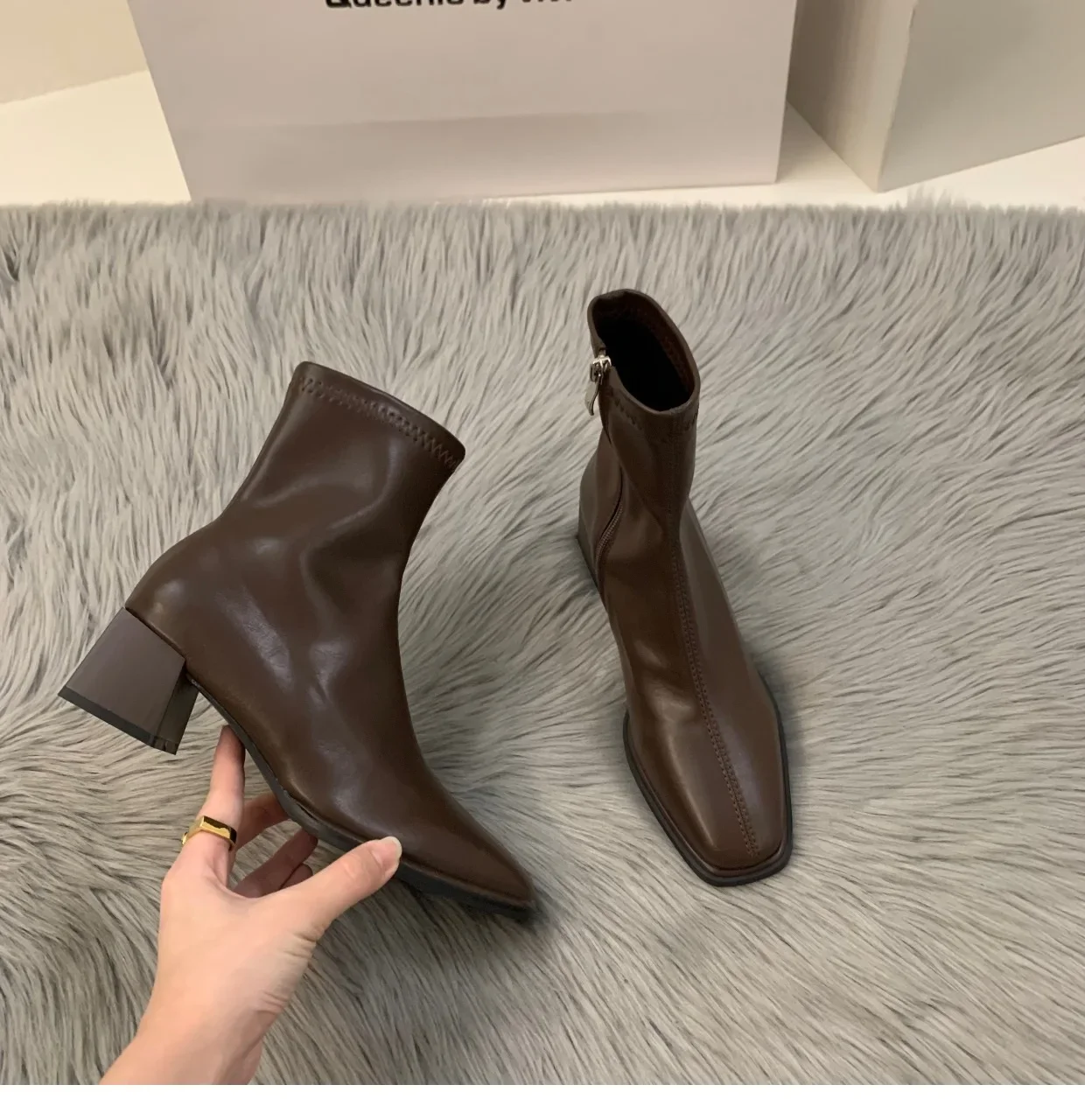 Short boots for women 2025 new spring and autumn single boots round toe raised waterproof platform bare boots for women - Image 7