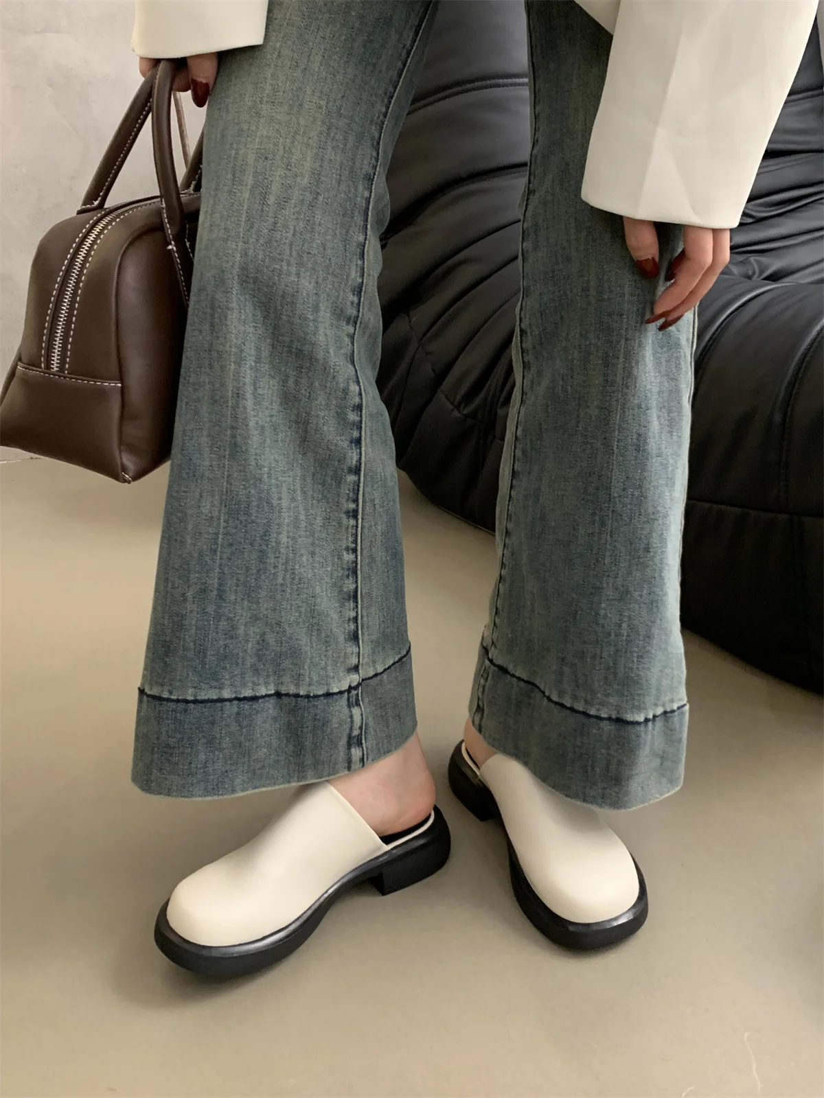 Mules For Women 2026 Cover Toe Ladies' Slippers Loafers Luxury Slides Mid Heel Spring Summer New Driving Closed Toe Half Slipper - Image 6
