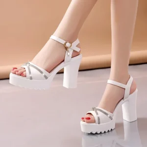 Sandals for Women Summer 2025 Block Heel Ladies Shoes Wedge with Platform Waterproof Footwear Chunky Super-high Beige