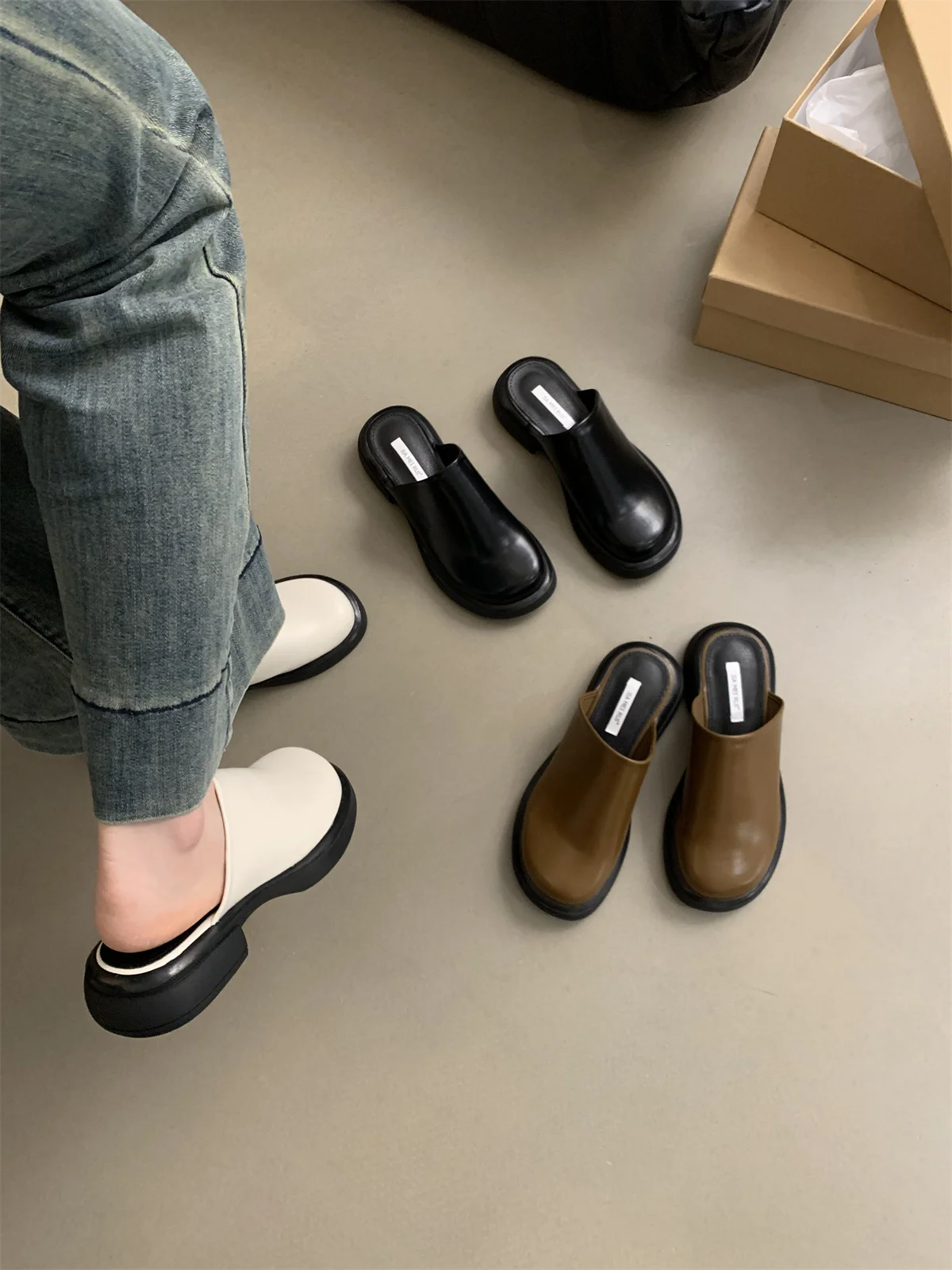 Mules For Women 2026 Cover Toe Ladies' Slippers Loafers Luxury Slides Mid Heel Spring Summer New Driving Closed Toe Half Slipper - Image 2