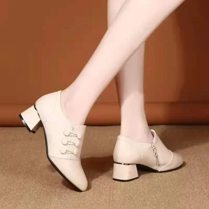 Women's Boots 2025 New Casual Leather Shoes for Women Comfort Office Low Boots Pointed Toe Ladies High Heels Red Wedding Shoes - Image 6