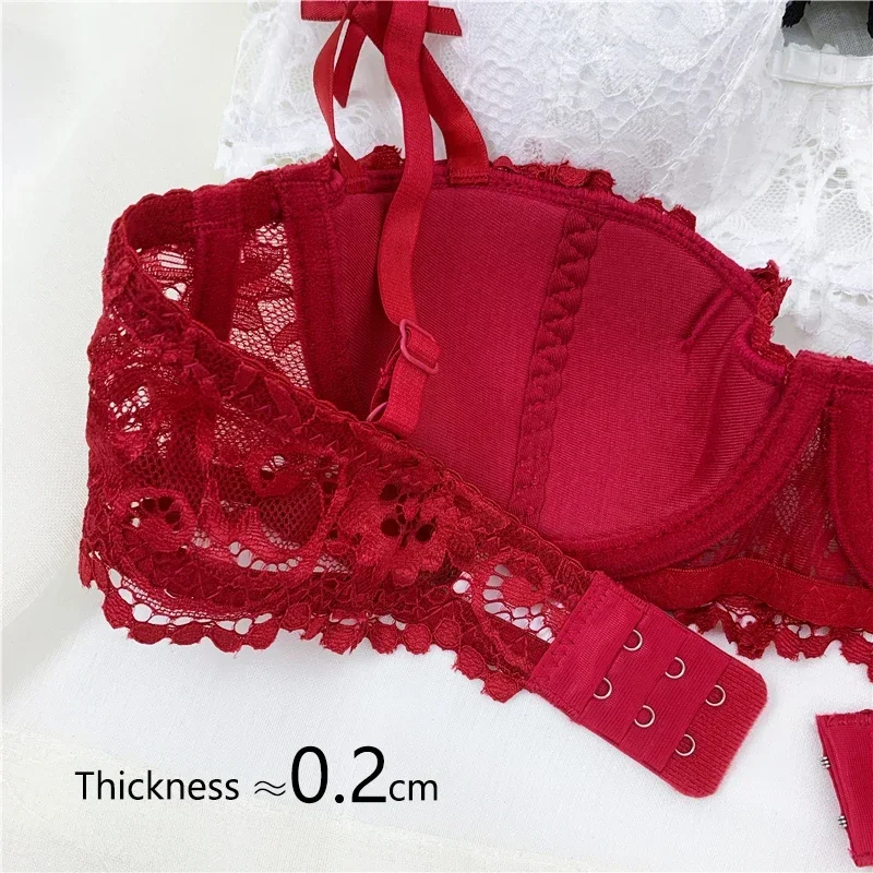 A B Cup Balconette Push Up Bra - Sexy Lingerie Half Cup, Enhance Cleavage, Soft Comfort Fit, Red/Black/White - Image 2