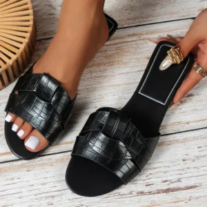 Slippers Women 2025 Summer New Designer Traf Woman Flat Slippers Woven with Comfortable Casual Bottom Women's Sandals