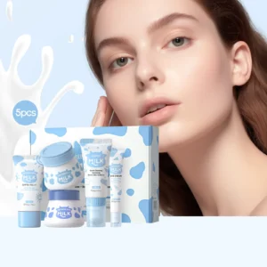 Brightening Milk Skincare 5 Piece Set Nourishing Cleanser Eye Cream Moisturizing Sunscreen Wrinkle Care