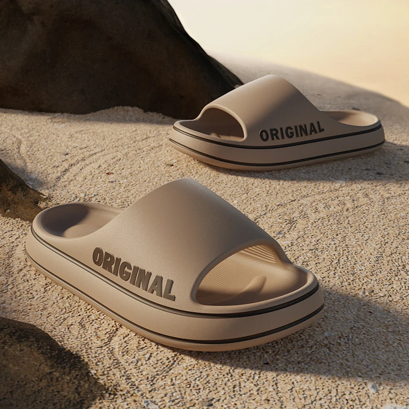 Feslishoet Women Letter Slippers Beach Slides Solid Color Mens Thick Sole Indoor Bathroom Anti Slip Shoes Summer Couple Sandals - Image 3