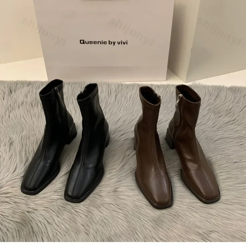 Short boots for women 2025 new spring and autumn single boots round toe raised waterproof platform bare boots for women - Image 2