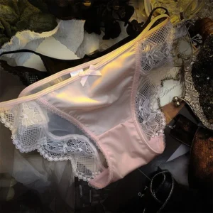 Silky Girls Satin Panties Slim Briefs Strap Lace Bow Sexy Lingerie Underwear for Women Transparent Mesh Underclothes Low Waist