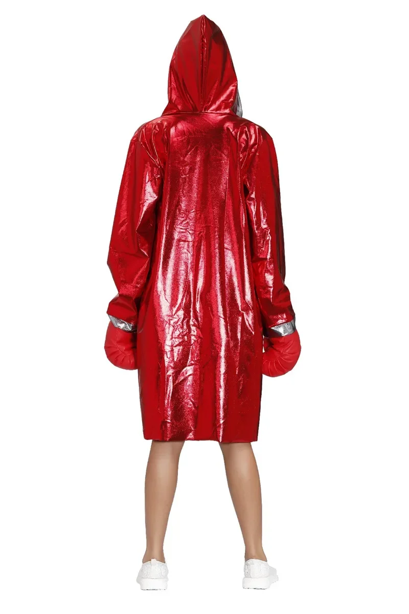Male Women Red Boxer Uniform Sexy Boxing Costumes Halloween Party couple Cosplay Clothes Hooded Cloak Robe Shorts Set - Image 4