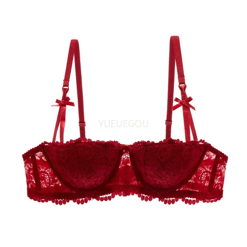 A B Cup Balconette Push Up Bra - Sexy Lingerie Half Cup, Enhance Cleavage, Soft Comfort Fit, Red/Black/White - Image 8