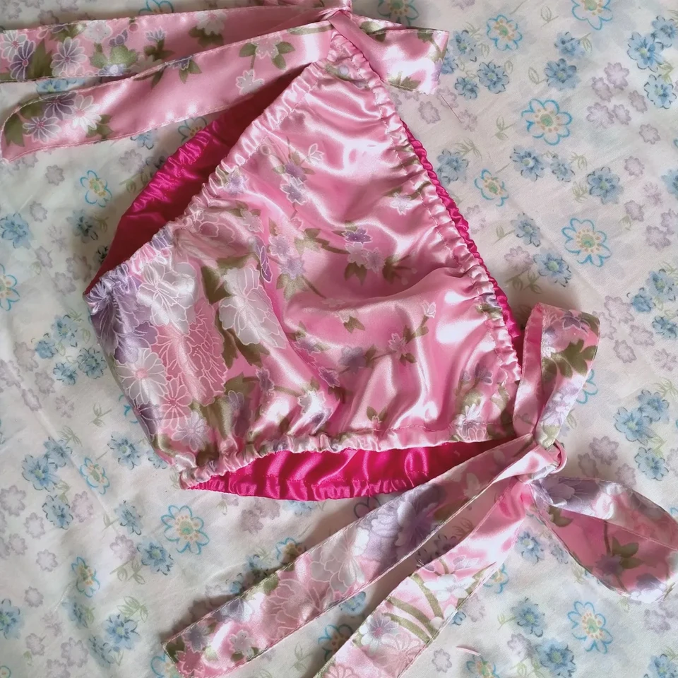 Men Silky Touch Panties Double Layer Glossy Soft Floral Women Adjustable Elastic Lace Up Briefs FKK Live Show Private Party BF - Image 6
