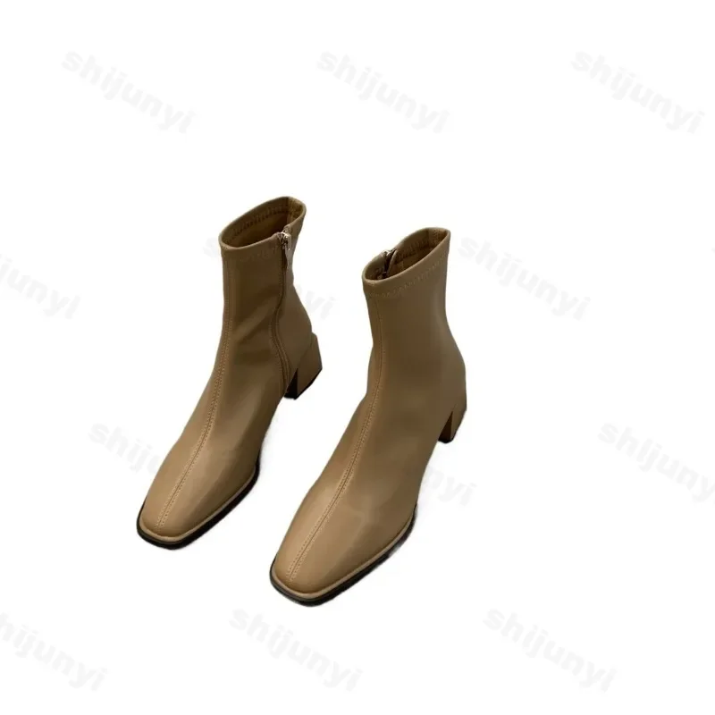 Short boots for women 2025 new spring and autumn single boots round toe raised waterproof platform bare boots for women - Image 6