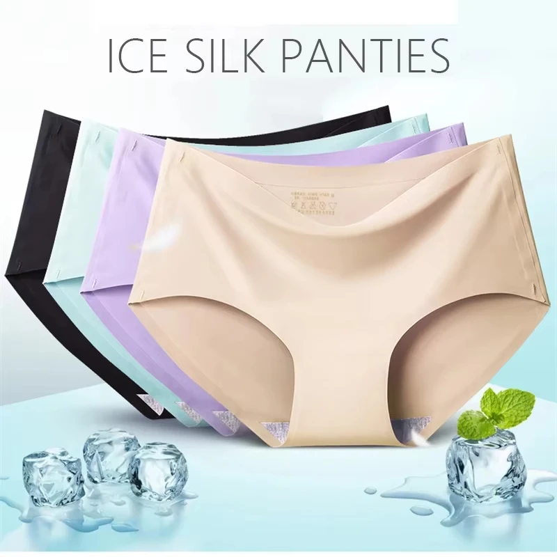 9 Pcs Seamless Ice Silk Panties for Women Breathable Soft Comfort, Solid Color Teen Girls Panty, One-Piece Design - Image 2