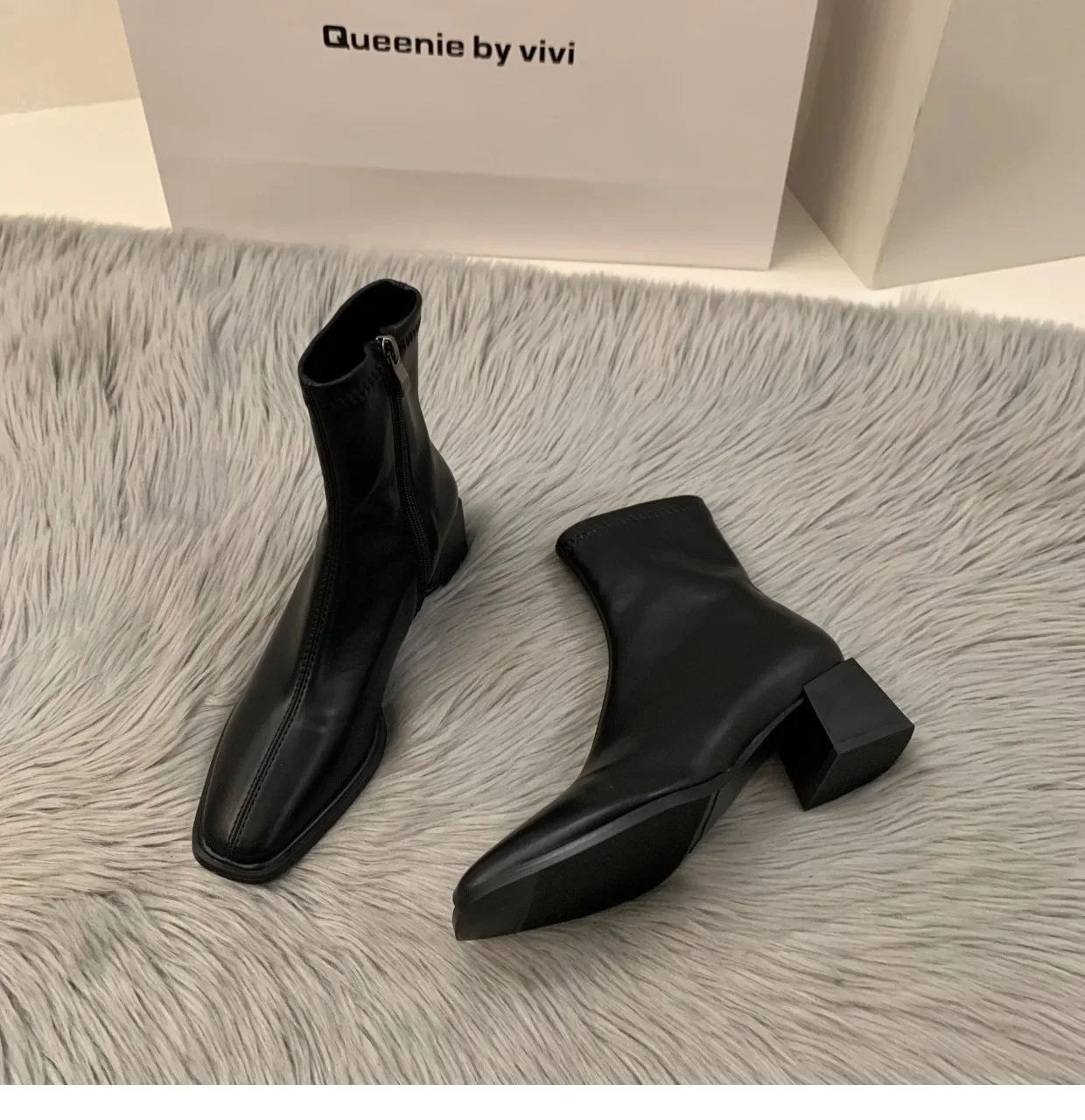 Short boots for women 2025 new spring and autumn single boots round toe raised waterproof platform bare boots for women - Image 8