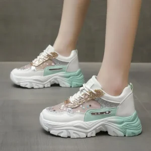 Shoes for Women Platform Shoes Autumn Women Casual Breathable Mesh Sequin Sneakers Wedges Sports Lace-up Non-slip Shoes