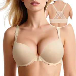 New Front Closure Bra Women Racerback Push Up Deep V Bras Lace Bralette Soft Steel Wide Straps Lingerie Sexy A B C D E Cups