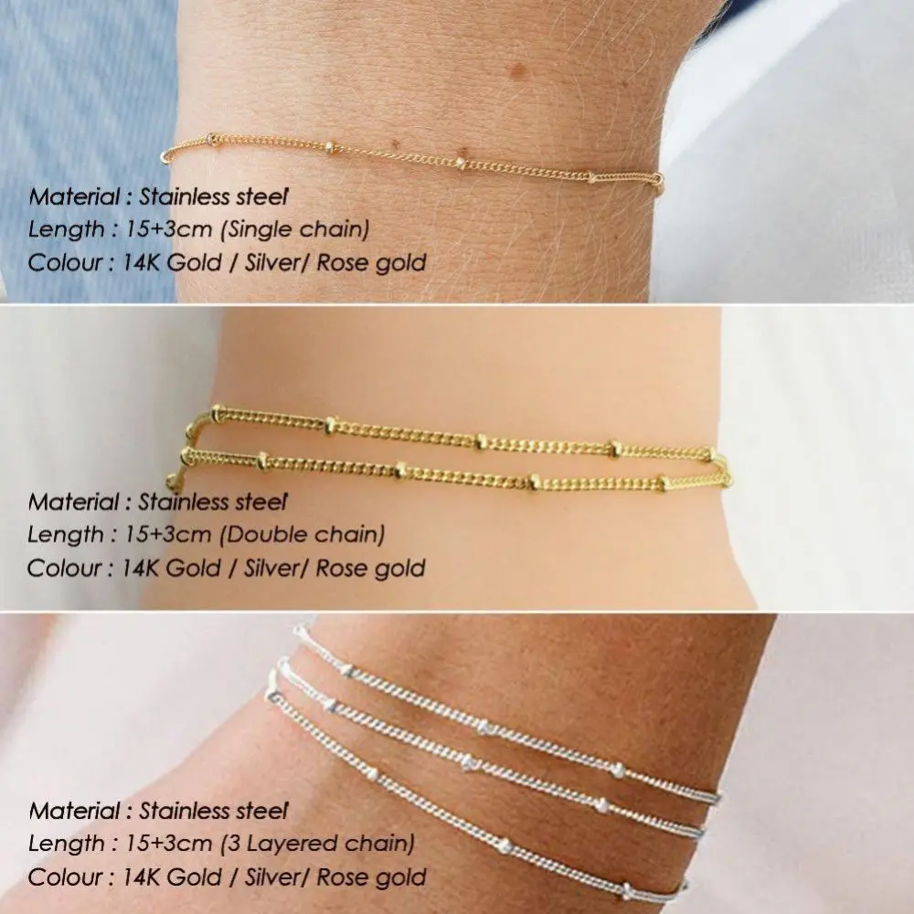 Layered Stainless Steel Bracelet for Women Gold Color Minimalism Multilayer Classic Bead Chain Bracelet Jewelry Wholesale - Image 3