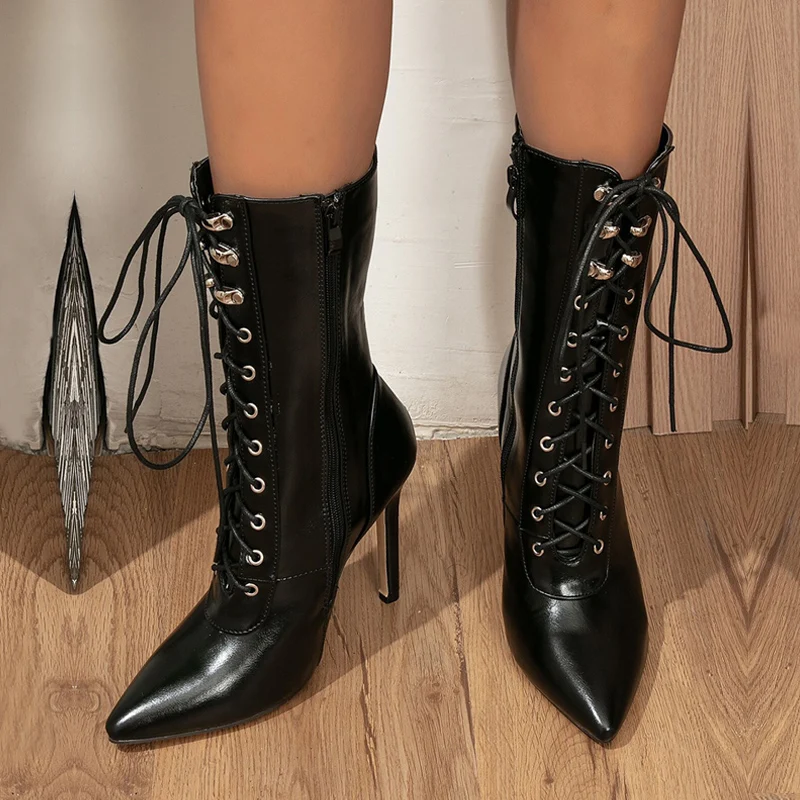 Women’s Pointed Toe Lace-Up Ankle Boots – Sexy High Heel Pole Dance Pumps - Image 3