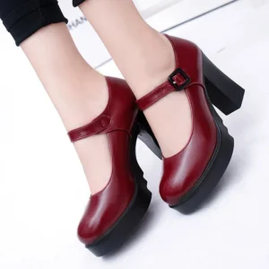 Classic Mary Jane Platform Pumps – Comfortable Square-Heel Office & Career Dress Shoes