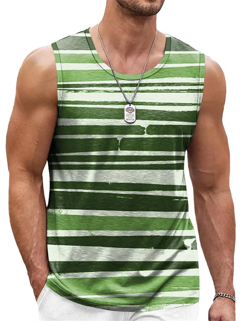 New Simple Color Striped 3D Printed Tank Tops Men Summer Sleeveless Casual Sports Vest Crew Neck Breathable Oversized Tees Tops - Image 5